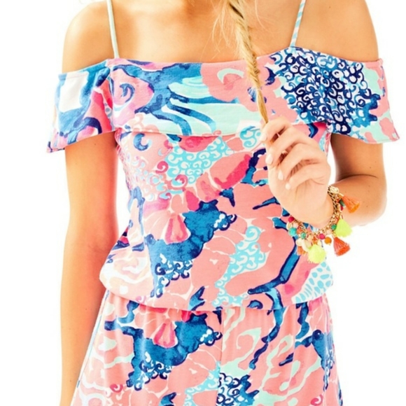 Lilly Pulitzer Romper Klea I'm so Jelly Coral Reef Medium 8 10 NEW Summer - Picture 4 of 7